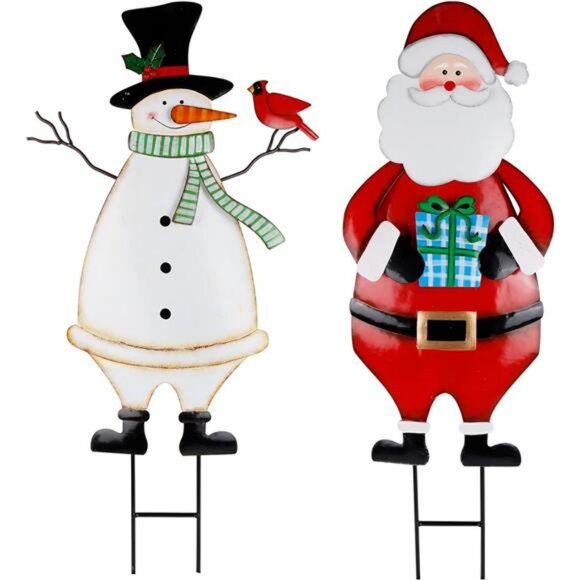 2 Pack Christmas Garden Metal Stakes, 31.5 Inch Decorative Snowman - Picture 1 of 8